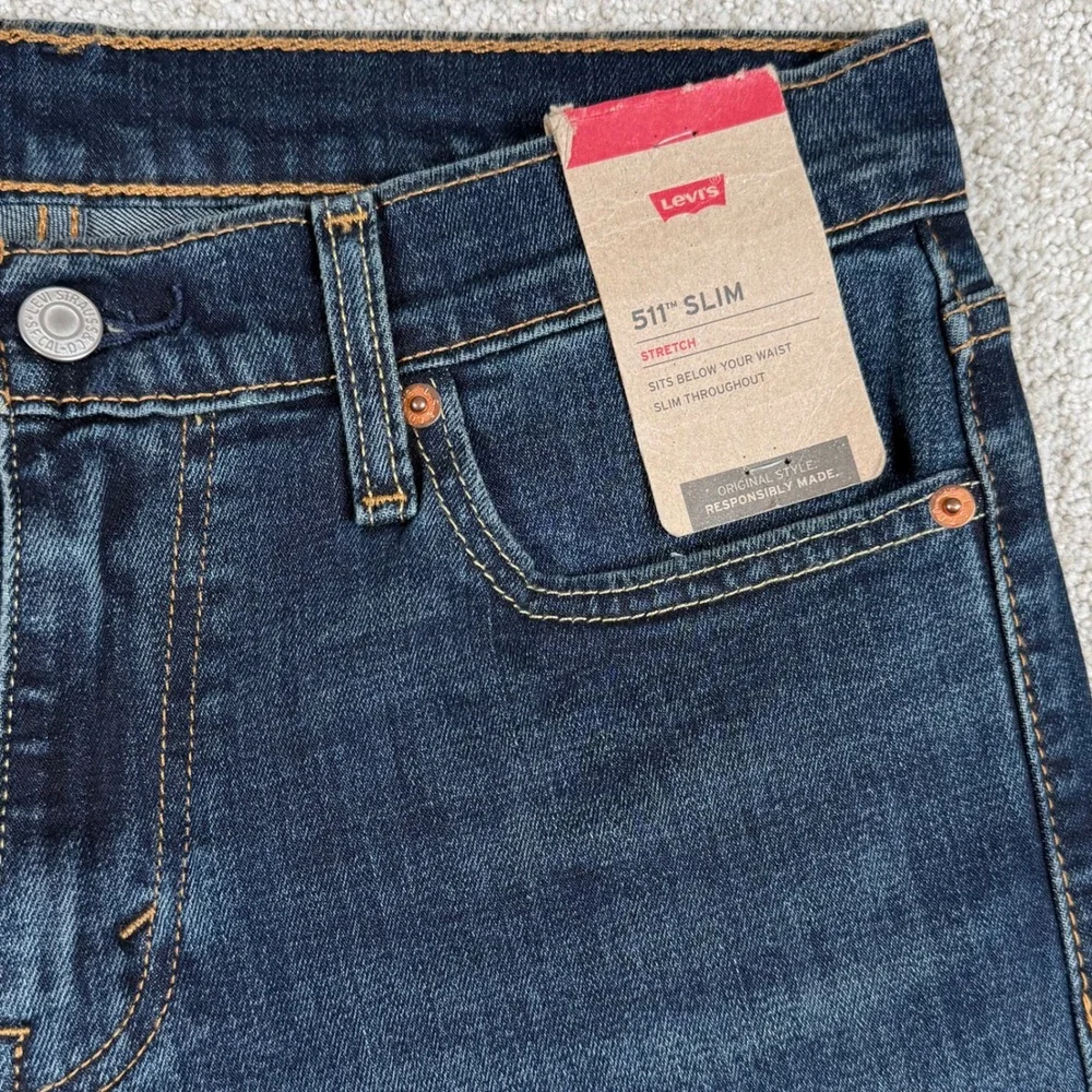 NEW Levi's 511 Mens 30x34 Slim Fit Stretch Dark Denim Blue Jeans
